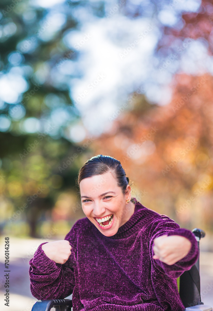 Woman diversity, mid-adult with cerebral palsy disability empowered. Strong and confident power Woman diversity, mid-adult with cerebral palsy disability empowered. Strong and confident power