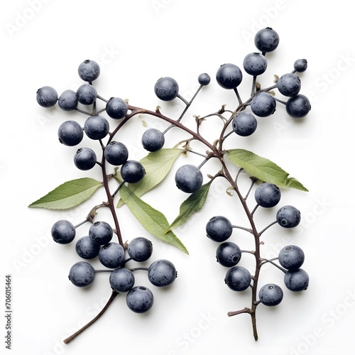 real gray berries, some leaves between them, white background,