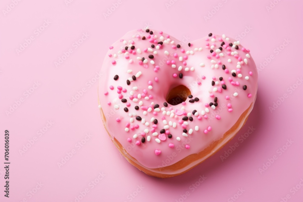 Donut in the shape of a heart. Background with selective focus and copy space Donut in the shape of a heart. Background with selective focus and copy space
