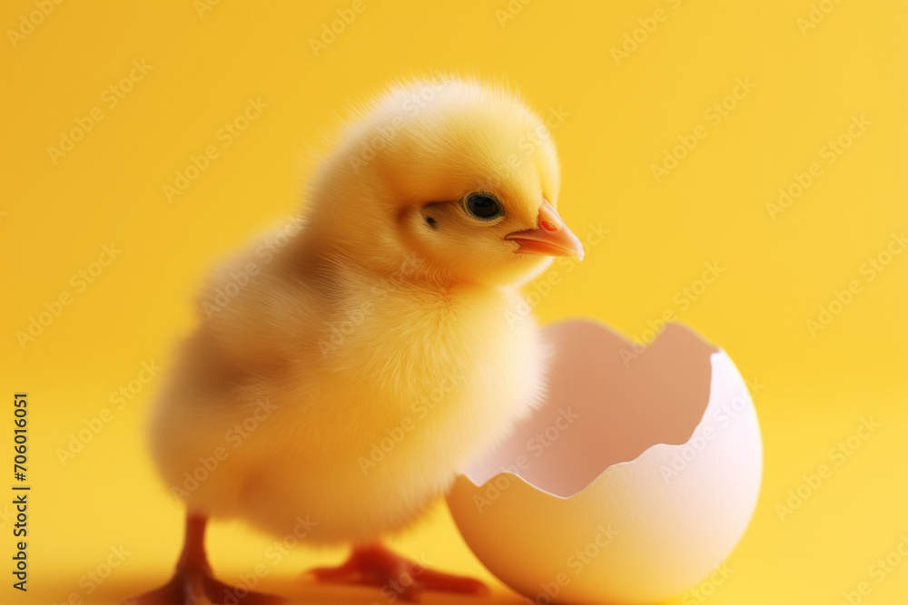 Cute Easter chicken. Background with selective focus and copy space Cute Easter chicken. Background with selective focus and copy space