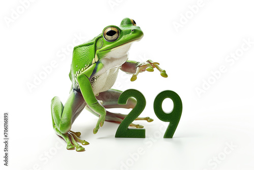 Green Frog with 29 numbers. 29 february leap year day idea