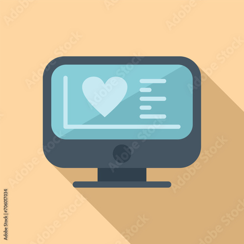 Heart model pc monitor icon flat vector. Medical bioprinting. Surgery science