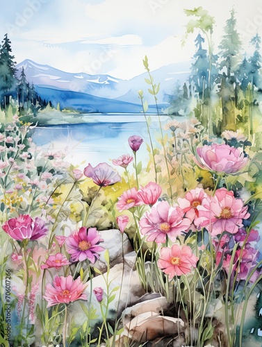 Watercolor Flowers � Lakeside View, A Stunning Print Collection