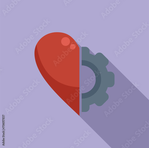New heart gear printing icon flat vector. Science organ. Medical bioprinting