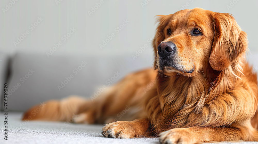 Golden retriever dog lying down on the couch Golden retriever dog lying down on the couch