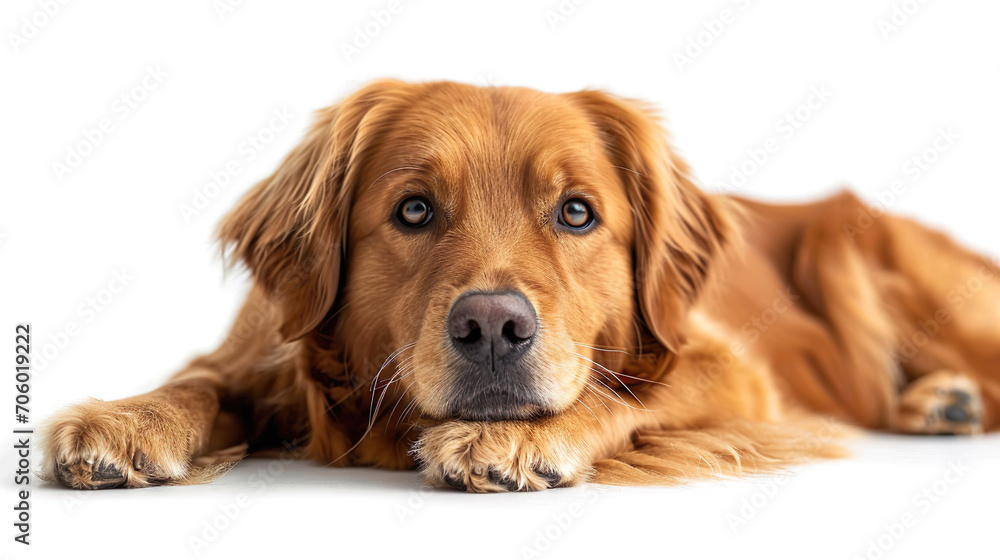 golden retriever  lying down isolated on white