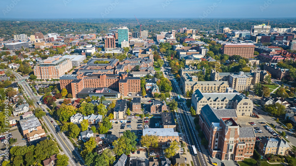 Aerial View of Urban Campus and Architectural Contrast, Ann Arbor