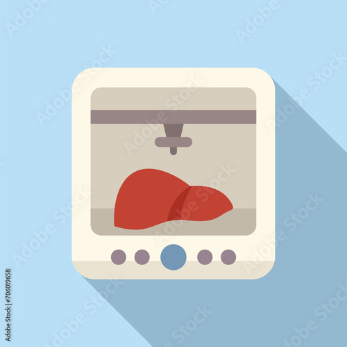 Liver printing box icon flat vector. Medical bio science. Future dna