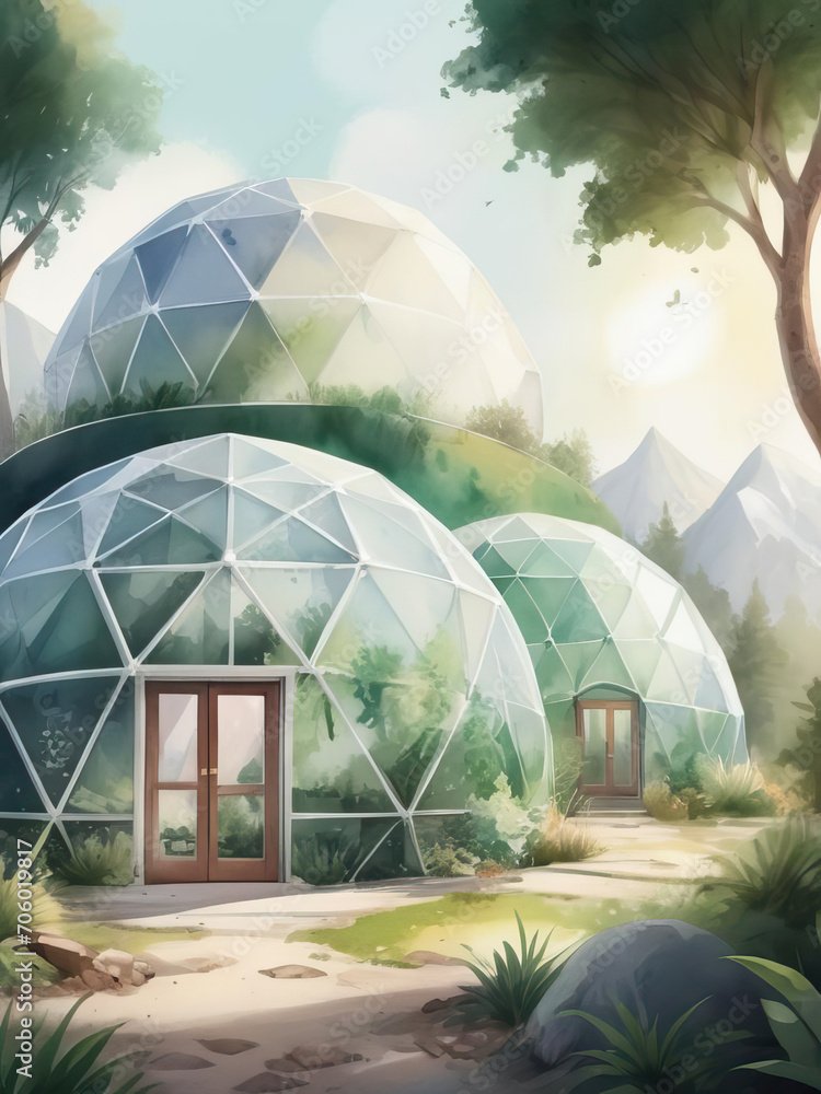 Geodesic Biohome Lush Biodome Oasis - Geodesic domes housing biodome ecosystems in a ...