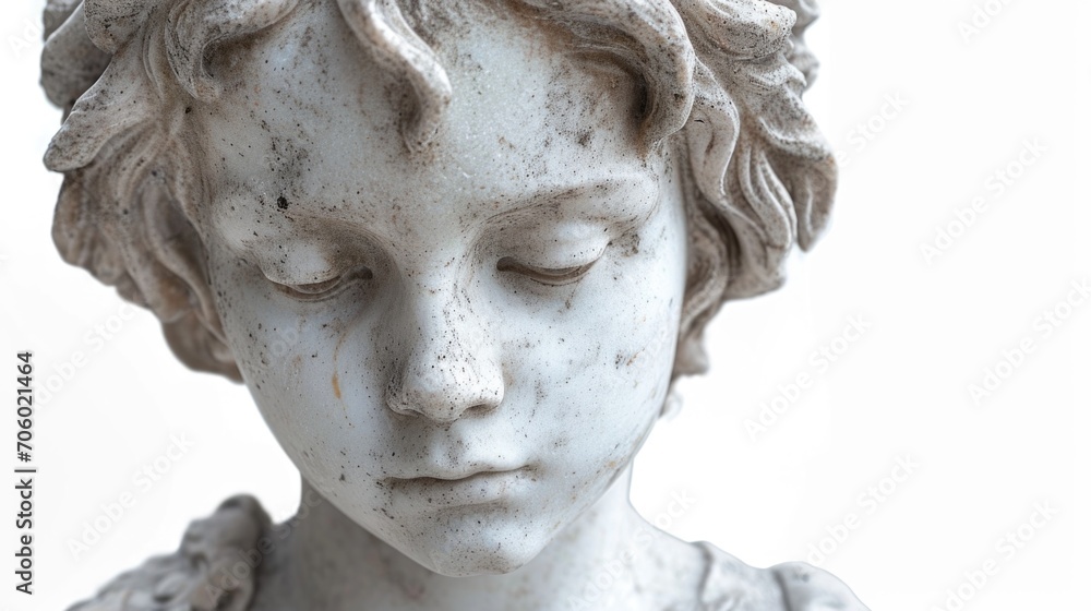 A close up of a statue of a child.