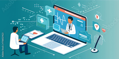 Uma imagem tranquilizadora apresentando um paciente tendo uma consulta médica virtual com um profissional de saúde por meio de um dispositivo digital.