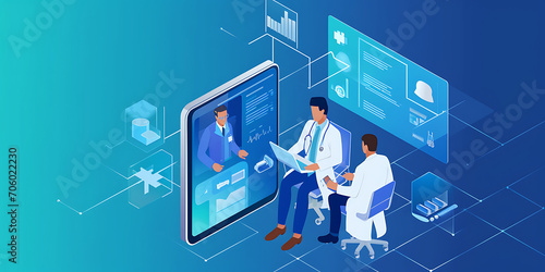 Uma imagem tranquilizadora apresentando um paciente tendo uma consulta médica virtual com um profissional de saúde por meio de um dispositivo digital. photo