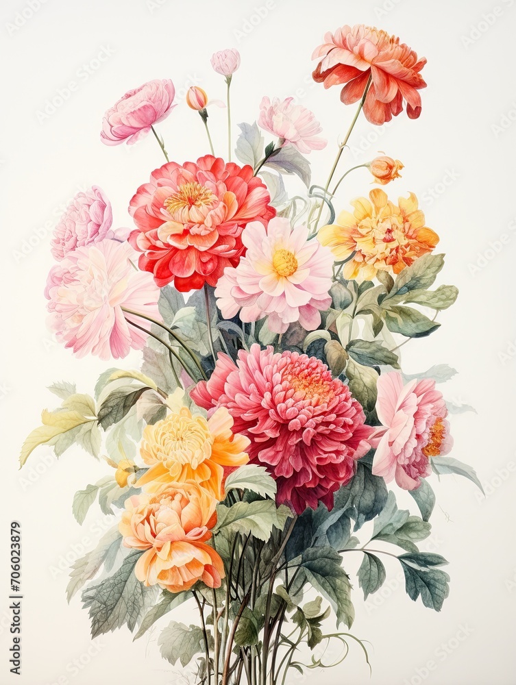 Vintage Garden Bouquet: Watercolor Florals and Landscape Wall Art