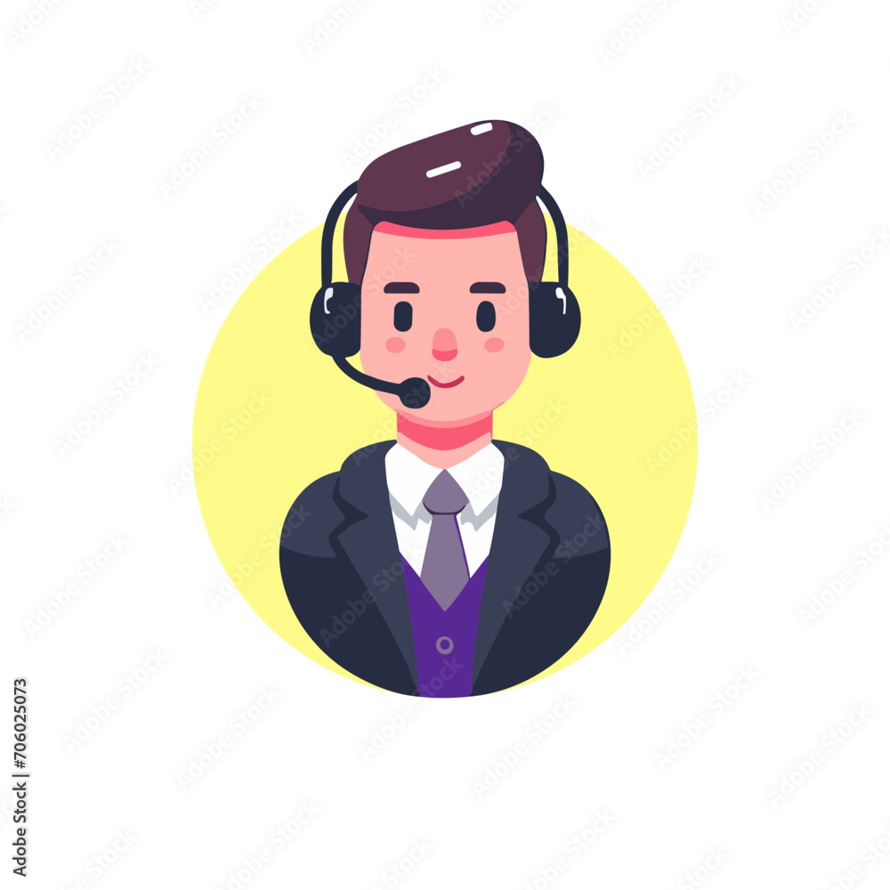 Сallcenter Employee. Call Center Personnel in Flat Design Circle on White