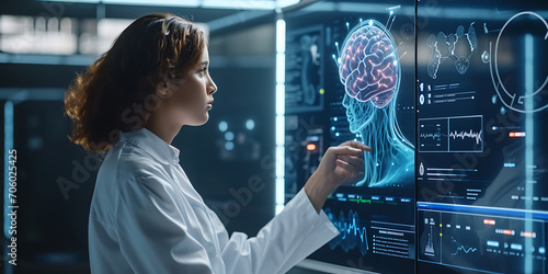 Uma imagem instigante ilustrando o conceito de tecnologia de interface neural, com uma pessoa interagindo com um computador por meio de interfaces cérebro-máquina.