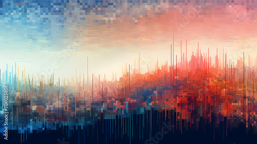 abstract virtual terrain landscape made of pixelated data