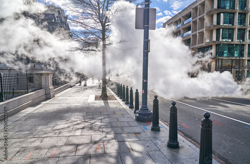 Steaming Manhole Cover in Washington DC Street