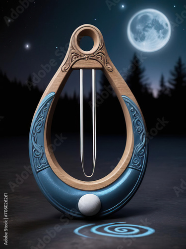 Whimsical Vibrations - Joyful jaw harp and nostalgic chalk art under tranquil eclipse blue moon - 8k high resolution realistic Gen AI photo