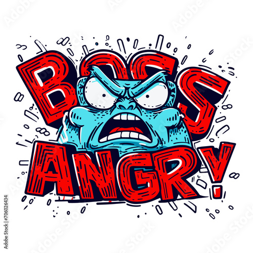 Cartoon 'Boss Angry' Comic Style Illustration with Bold Typography