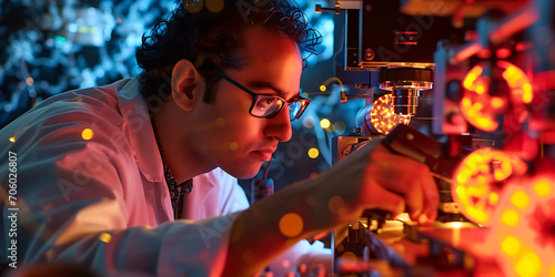 Uma imagem visualmente marcante de cientistas trabalhando em um laboratório de pesquisa em computação quântica, cercados por equipamentos sofisticados. photo