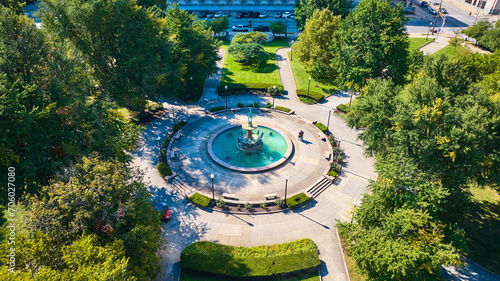 Aerial View of Urban Park with Circular Fountain and Green Spaces, Indianapolis photo