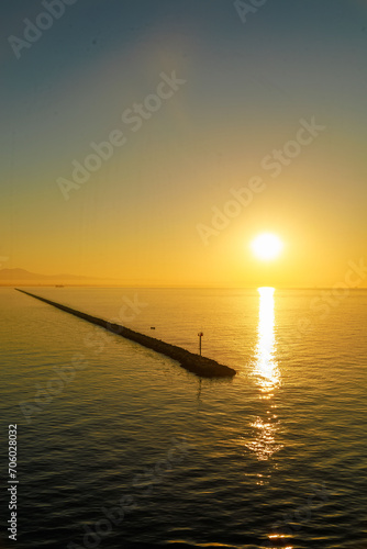 fishing boat at sunset on the sea