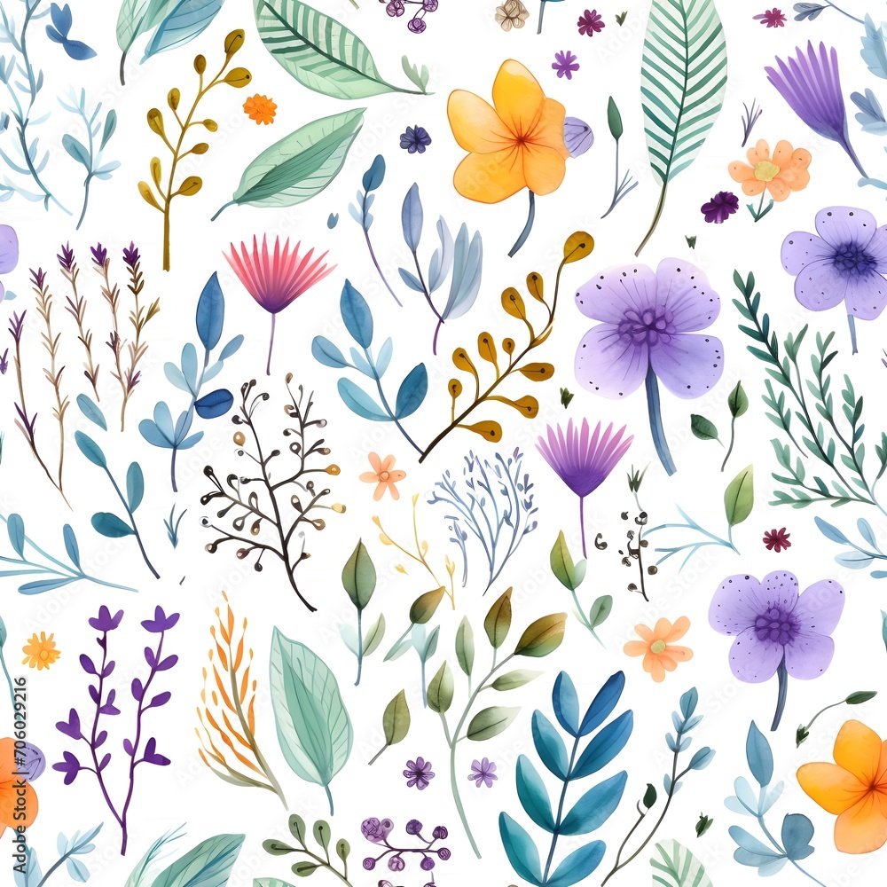 Fototapeta premium Seamless patterns featuring flowers, leaves, and botanical elements ,Simple and minimalistic patterns