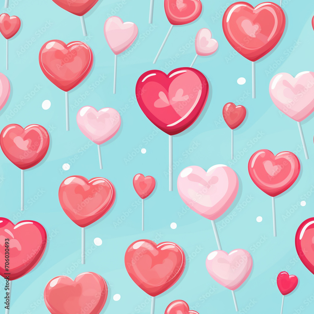 Valentines Day Heart-Shaped Lollipop Seamless Pattern