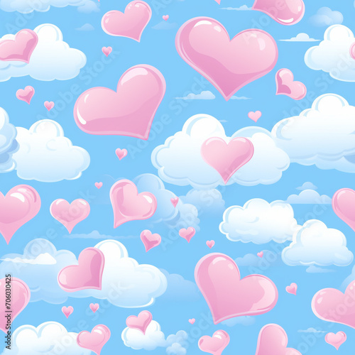 Valentines Day Heart-Shaped Clouds Seamless Pattern