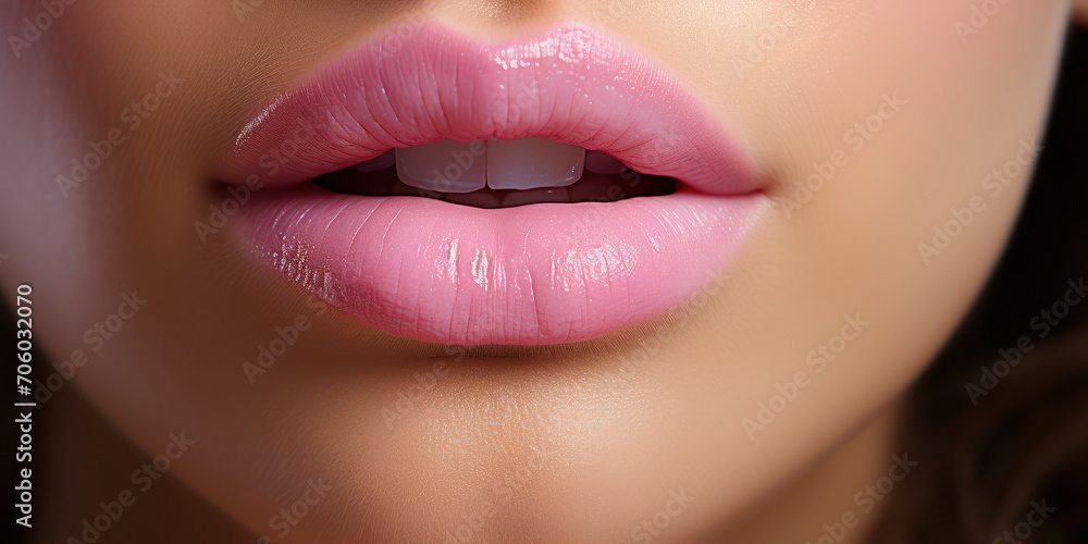 Obraz premium Close-up of perfectly glossed lips, embodying chic and elegance