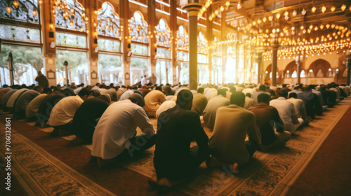 men praying in a religious temple for a ramadan photo