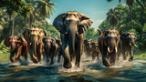herd of elephants in the river