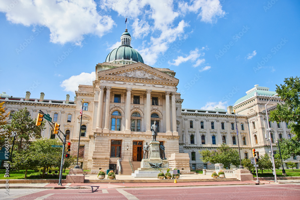 Indiana State Capitol Building with Historical Statue, Downtown Indianapolis