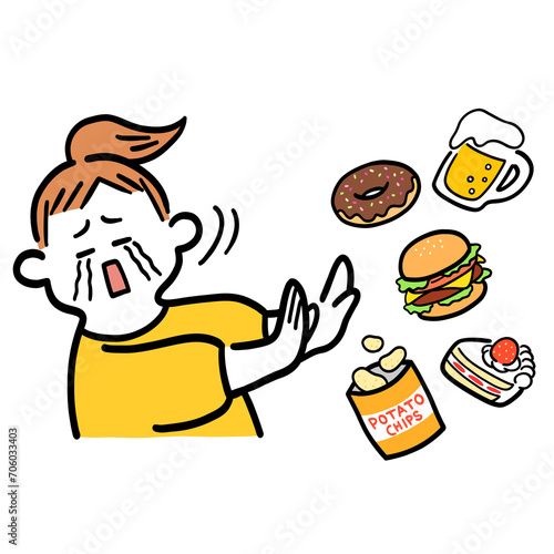 食べたい物を我慢している太り気味の女性