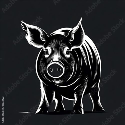 black vector style silhouette of a pig 