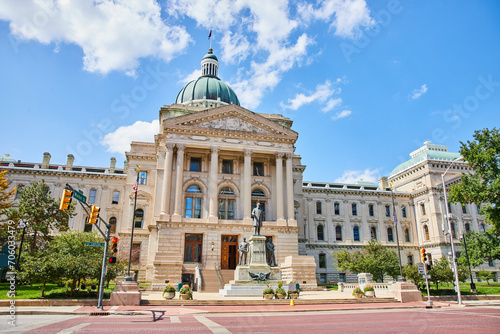 Indiana State Capitol Building with Historical Statue, Downtown Indianapolis