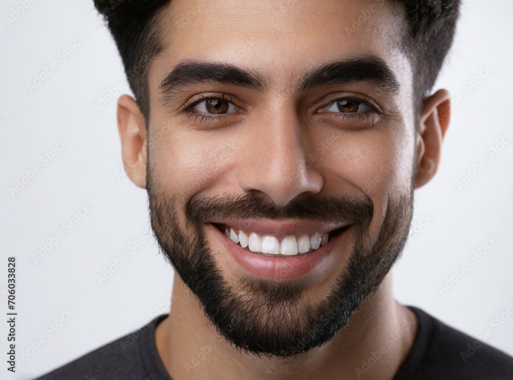 Obraz premium Latin man smiling with clean teeth isolated on white background