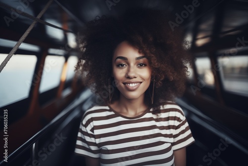 Pretty afro-american woman on the yacht. Generative AI © lanych