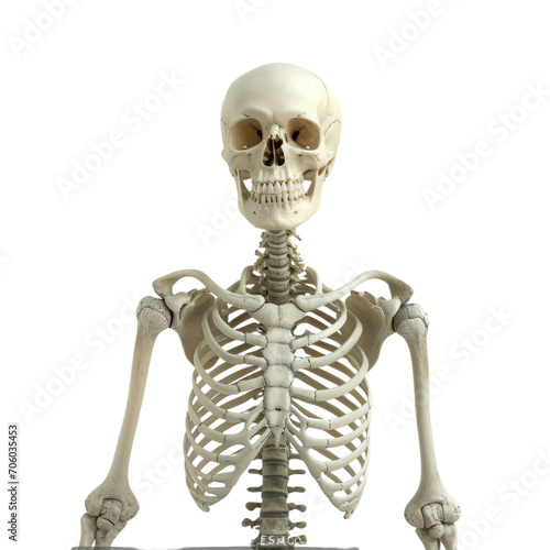 Skeleton on White Background, Human Bone Structure Revealed in Crystal-Clear Detail