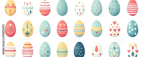 Set of easter eggs flat design on white background, illustration, pastel, easter concept, easter banner