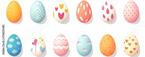 Set of easter eggs flat design on white background, illustration, pastel, easter concept, easter banner