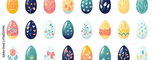 Set of easter eggs flat design on white background, illustration, pastel, easter concept, easter banner
