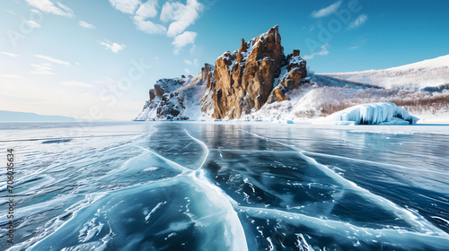 frozen lake Baikal in winter