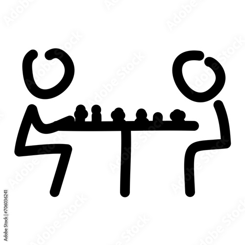 two stick figures playing chess simple line art doodle