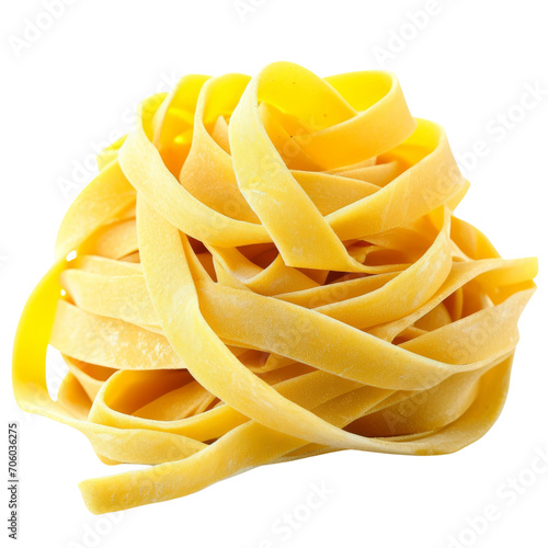 Heap of Yellow Noodles on White Background - Fresh Pasta Piled High, Ready to Cook