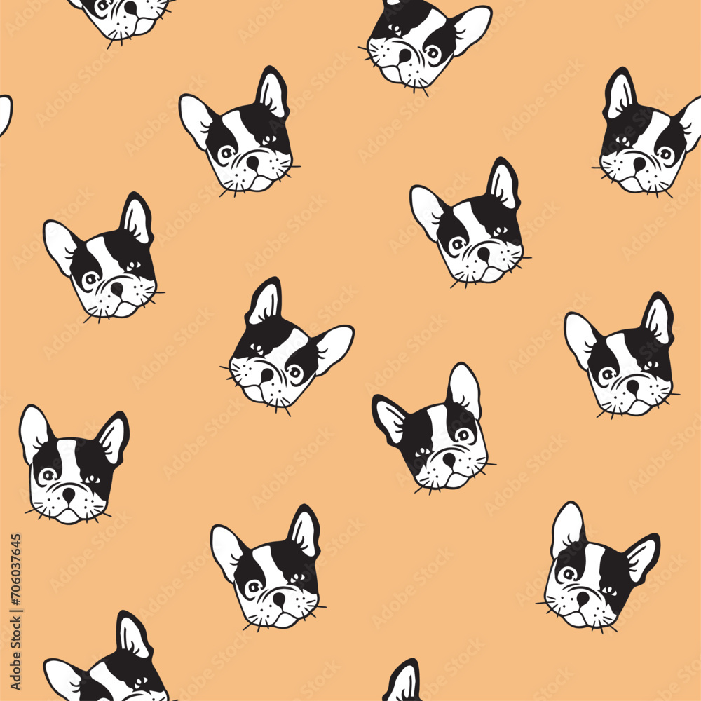 vector illustration of French Bulldog pattern in cartoon style.