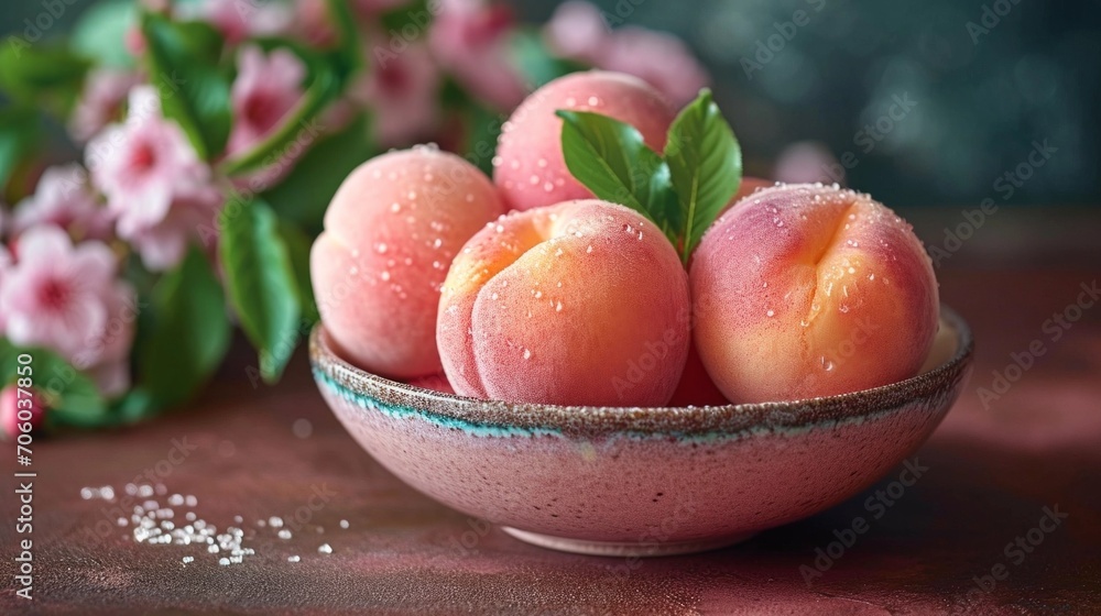 Fresh Peaches in Ceramic Bowl Fresh Peaches in Ceramic Bowl