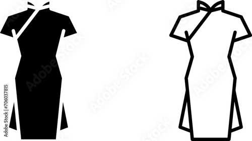 qipao chinese dress icon, sign, or symbol in glyph and line style isolated on transparent background. Vector illustration