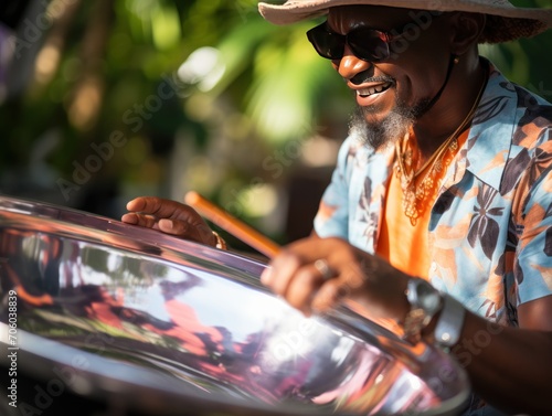 A steel drum player in , Caribbean photo