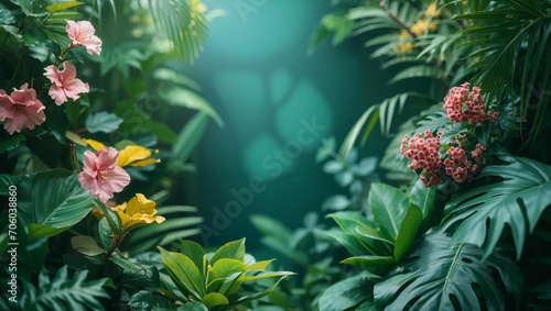 green tropical on green background
